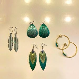 XSOLDX 4 Pr. Turquoise/Green color earrings